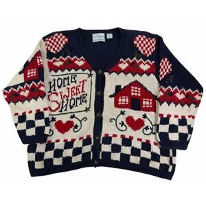VTG 90s Women's Home Sweet Home Sweater Sz PL Croft & Barrow Holiday Cottagecore